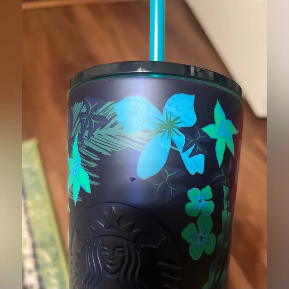 Starbucks Summerforest blue green floral stainless steel tumbler Venti 2022